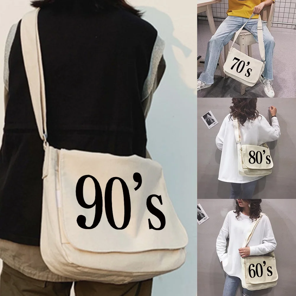 

Large Capacity Canvas Shoulder Bags for Women Japanese Harajuku Diagonal Bag Student Crossbody Money Bag 90s-60s Printed