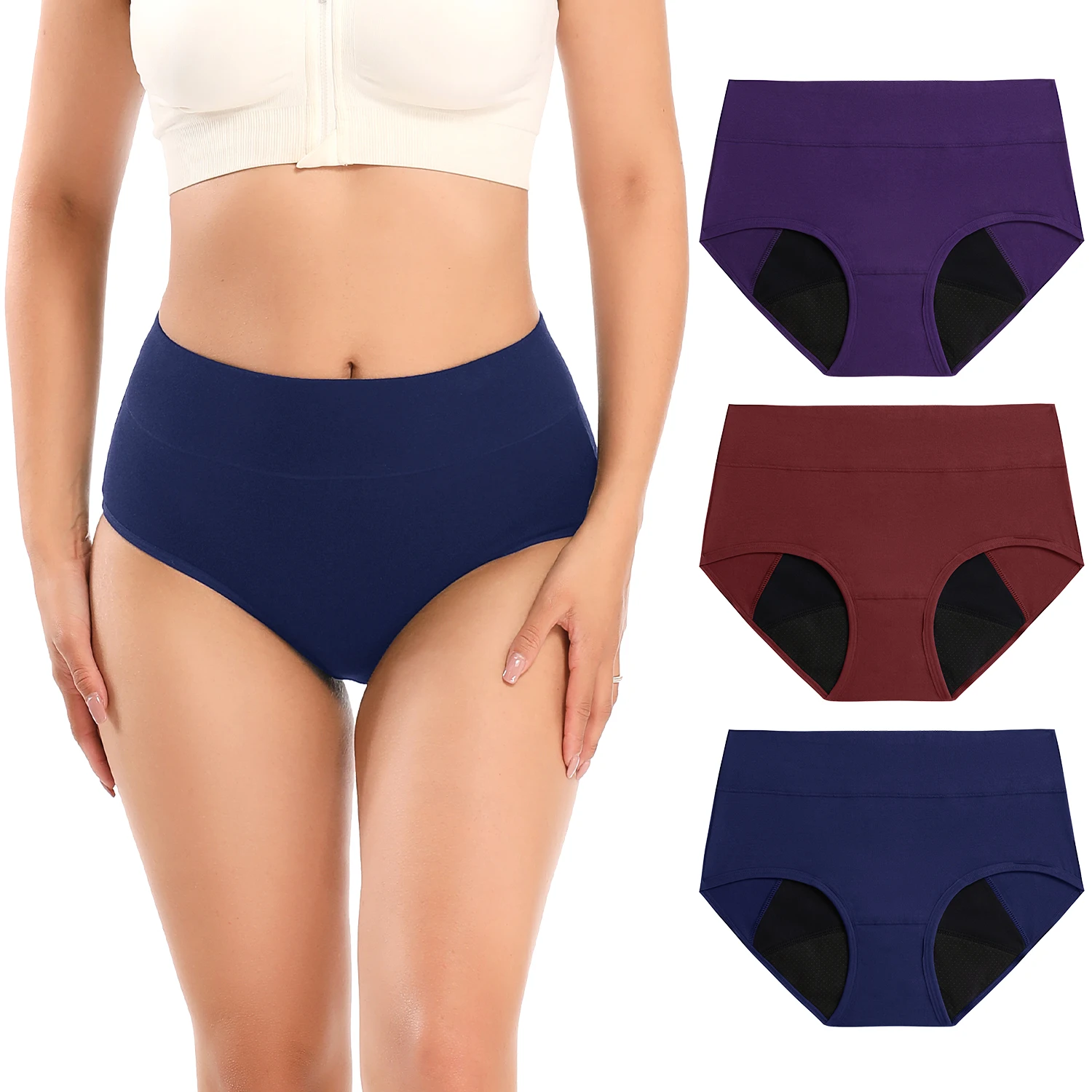 Period Panty Absorbent - 3개입 하이웨이스트 최대 흡수력 생리 팬티,