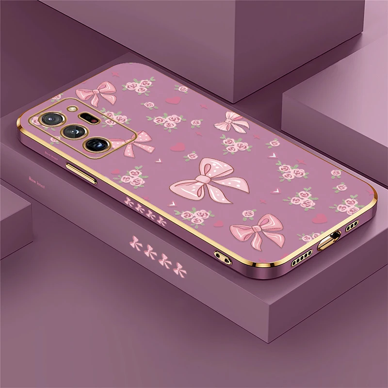 Fashion Plating Phone Case For Samsung Galaxy Note 20 Ultra 10 Plus 10 Lite 9 8 Soft Shockproof Bow Knots Flowers Print Cover