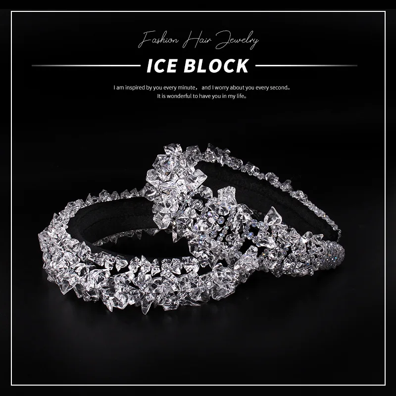 

Crystal Hair Band Baroque Irregular Ice Block Transparent Hairband Hoop Sponge Headband Women Prom Catwalk Hair Accessories