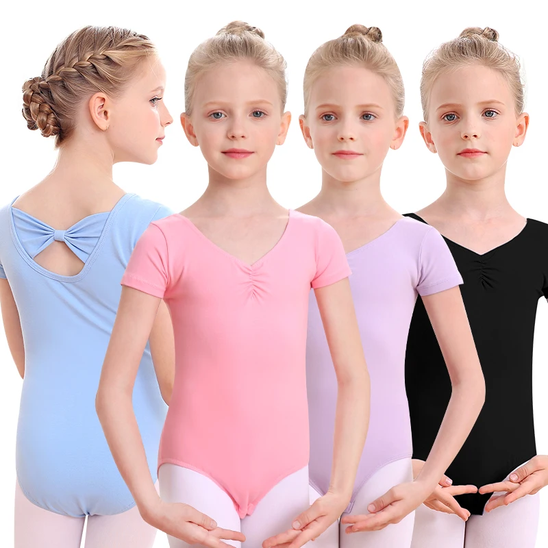 

Edance Cotton Ballet Leotard Girls Short Sleeve Dancewear for Practice Ages 4-12 Year
