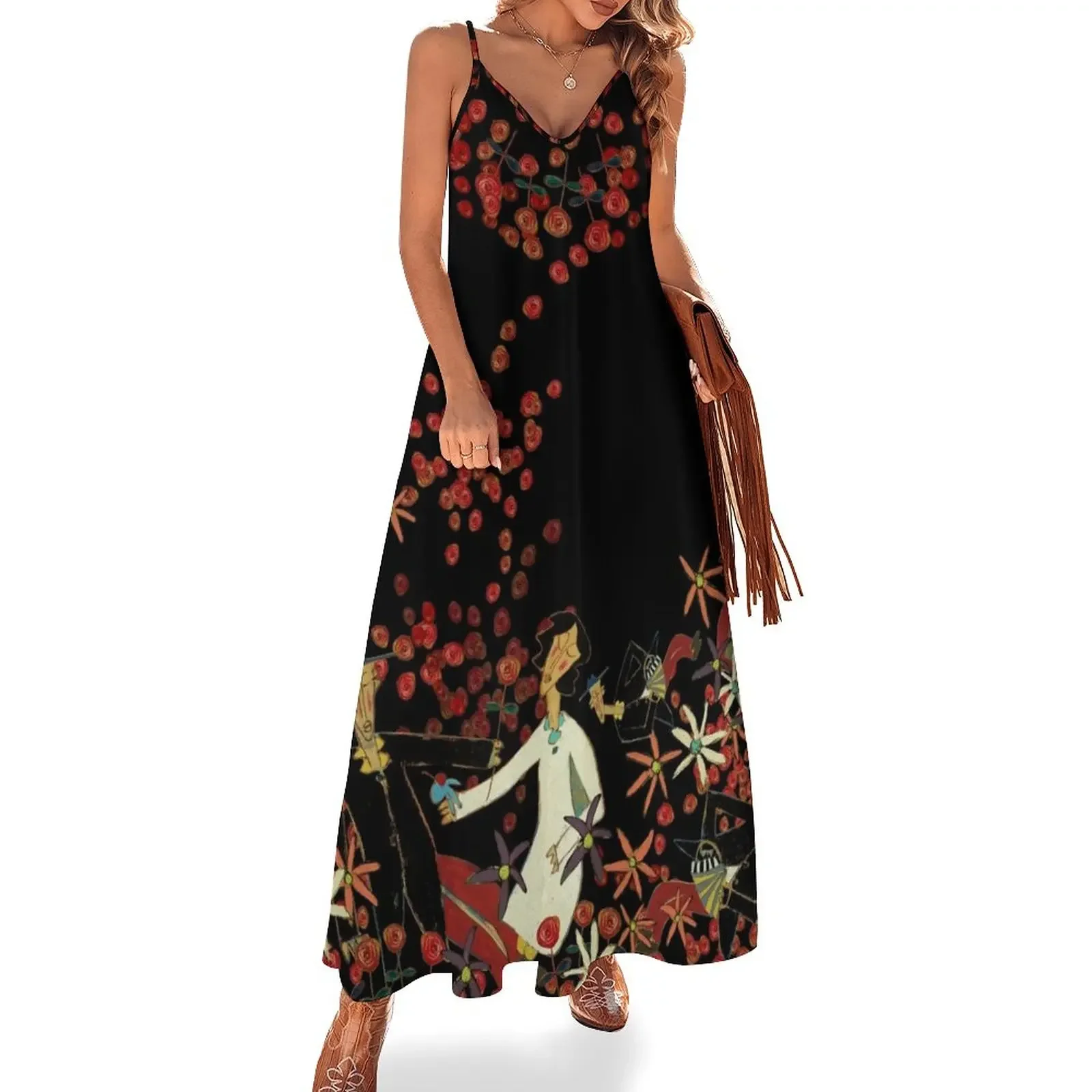 

Parade of Lovers - Cherries on Black Sleeveless Dress Women's evening dress Long dresses evening dress