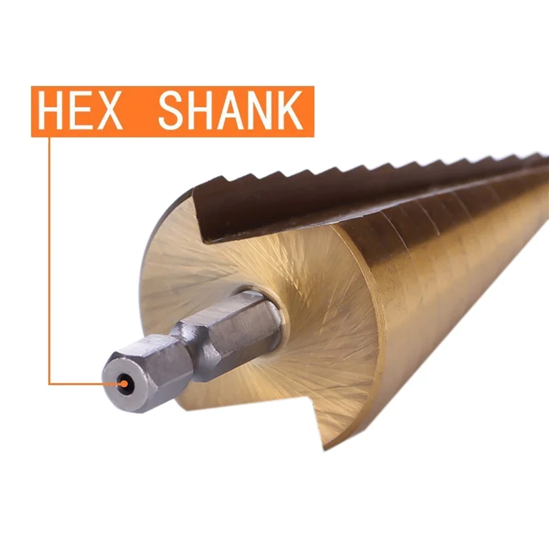 

AC88-9Pc Hss Step Cone Taper Drill Bit Set Hole Cutter Metric 4-12/20/32Mm 1/4 Inch Titanium Coated Metal Hex Bits