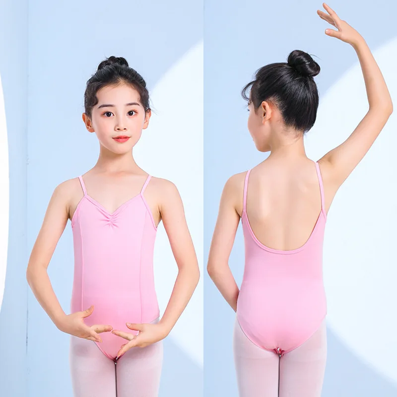 Child Ballet Leotard Training Dance Clothes with Tutu Skirt Girls Cotton Summer Spaghetti Strap One-piece Bodysuit Open Crotch