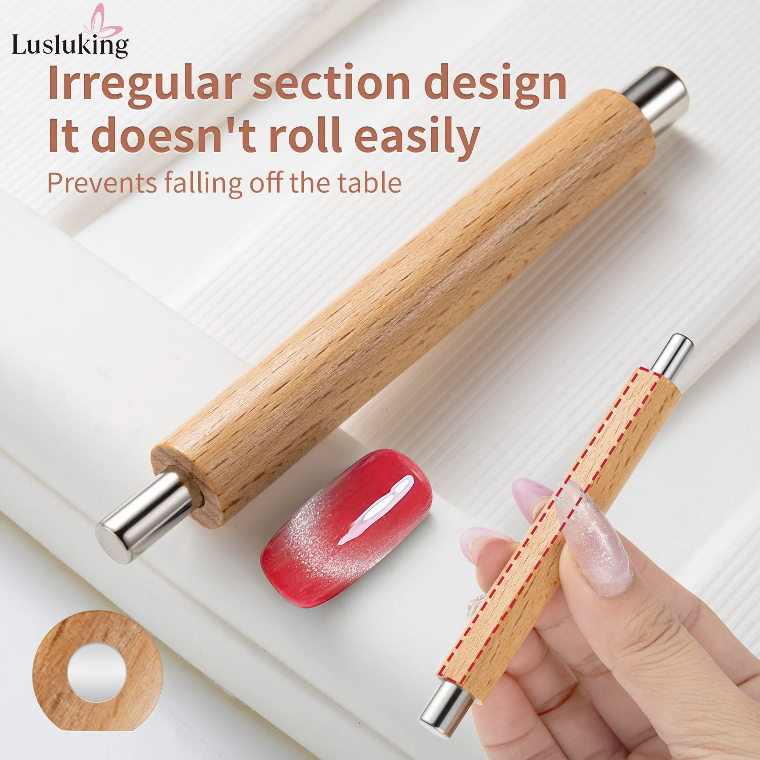 1pc Nail Art Nail Magnetic Stick Cat Eye Magnetic Rod Wooden Handle Cylindrical UV Gel Magnet Tools Double End Nail Design Tools