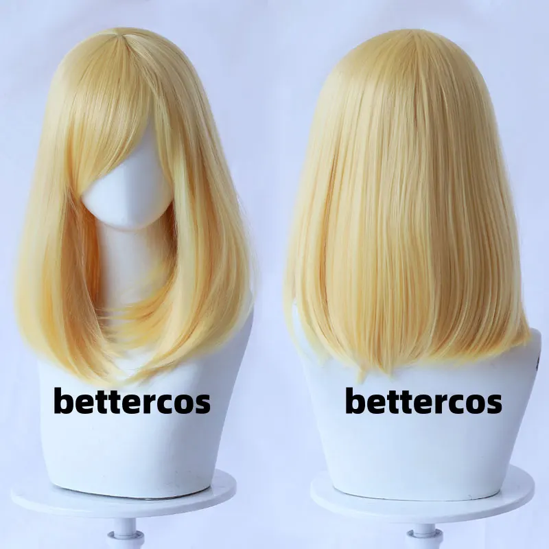High Quality 40cm Medium Cosplay Wig With Bang Blond Pink Red white Gray Heat Resistant Synthetic Hair Wigs + Wig view 6