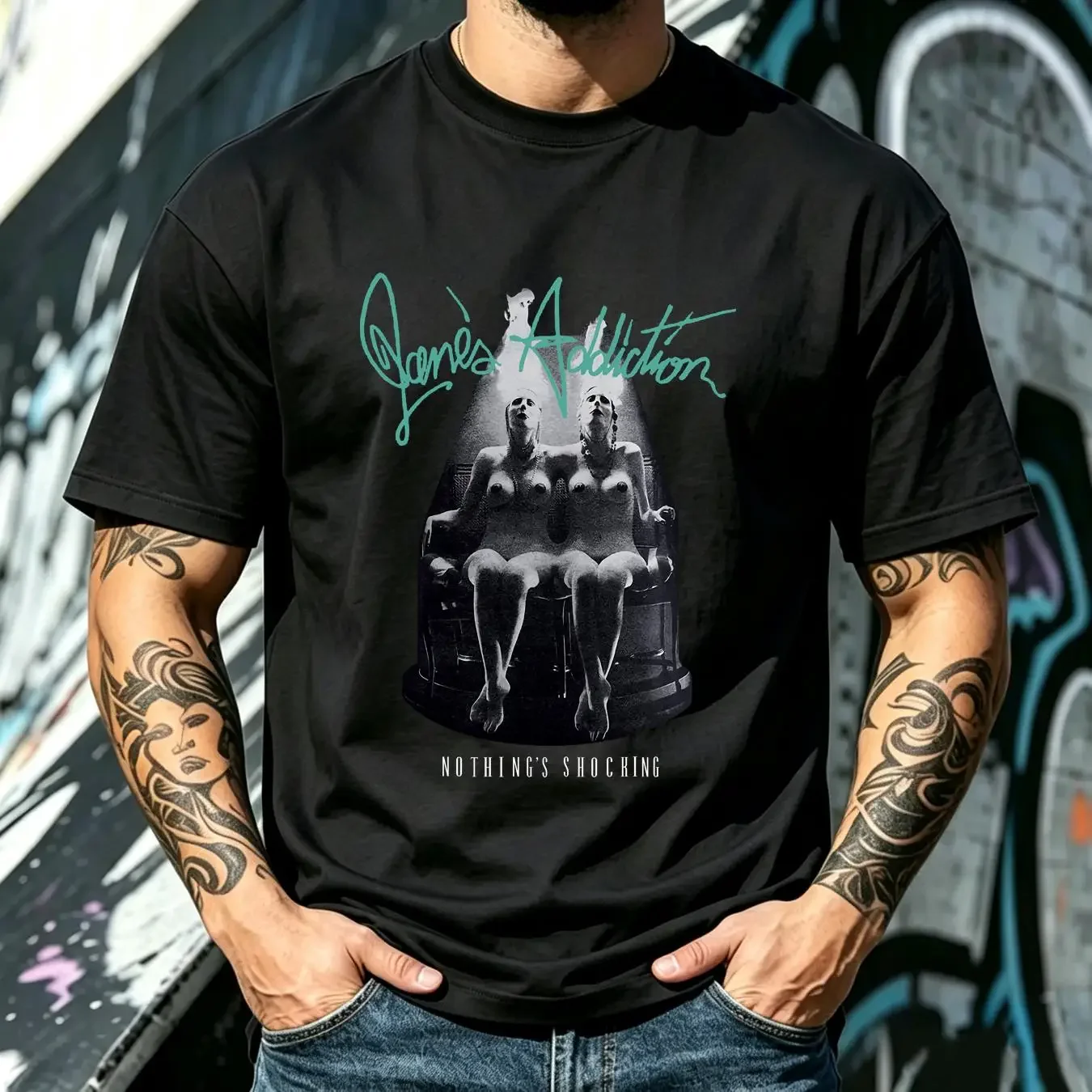 washed T Shirt Janes Addiction Band Nothing's Shocking basic black NH10478 vintage Washed fashion homme Breathable