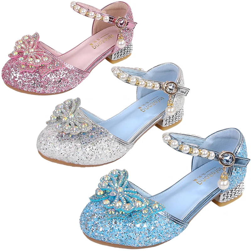

Fairy Girl 3D Butterfly Cinderella Princess Sandals Fashion Children Masquerade Role Play Elegant Party High Heels Crystal Shoes