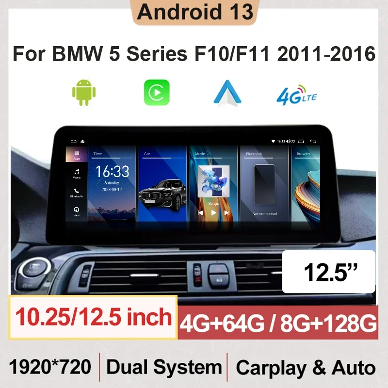 

10.25/12.5inch Car radio Wireless Carplay Android Auto For BMW 5 Series F10 F11 Android13 Multimedia Player Car Stereo Touch GPS