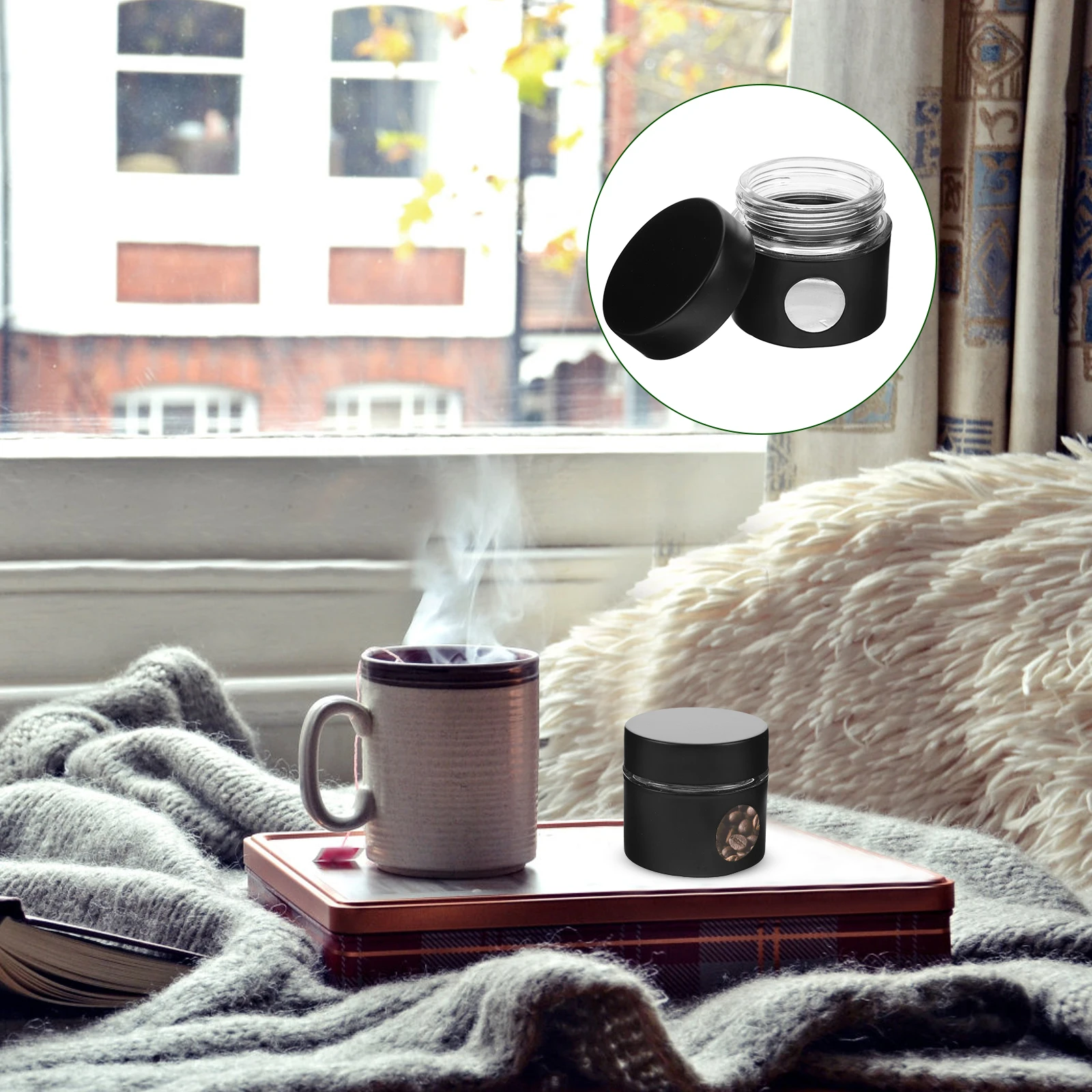 

Portable Stainless Steel Glass Sealed Storage Jar for Tea Coffee Black Mini Canister Home Kitchen Accessories