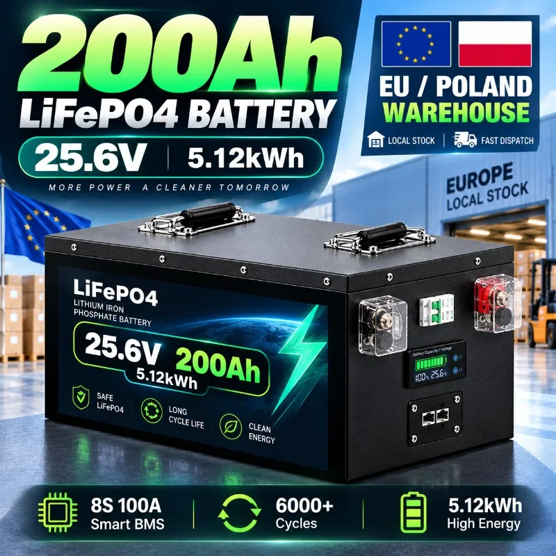 12V 24V 48V Lithium LiFePO4 Batterie 100Ah 120Ah 200Ah Smart BMS 6000+ Zyklen Tiefzyklusbatterie für Solar, Wohnmobil, Marine, Boot, USV, Off-Grid, Heim-Backup-Energiespeicher, EU-Lager Polen