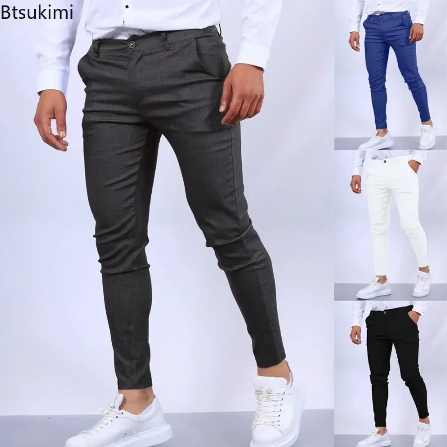 2025 nuevos pantalones casuales, pantalones de tubo sólidos ajustados con estilo para hombres, pantalones formales de negocios cómodos para hombres,