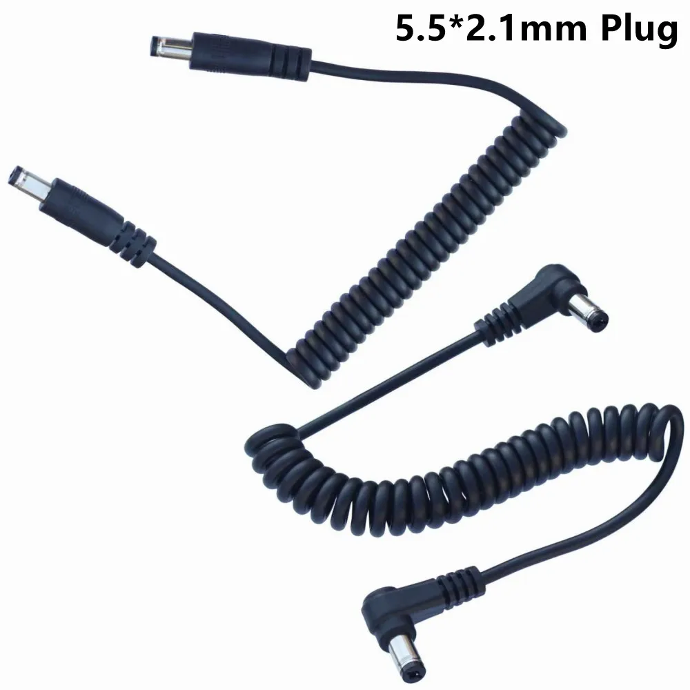 DC Power Extension Cable Spring Coil Design 5.5mm x 2.5mm Male to Male Retractable Cable for LED Light Strips, CCTV Camera