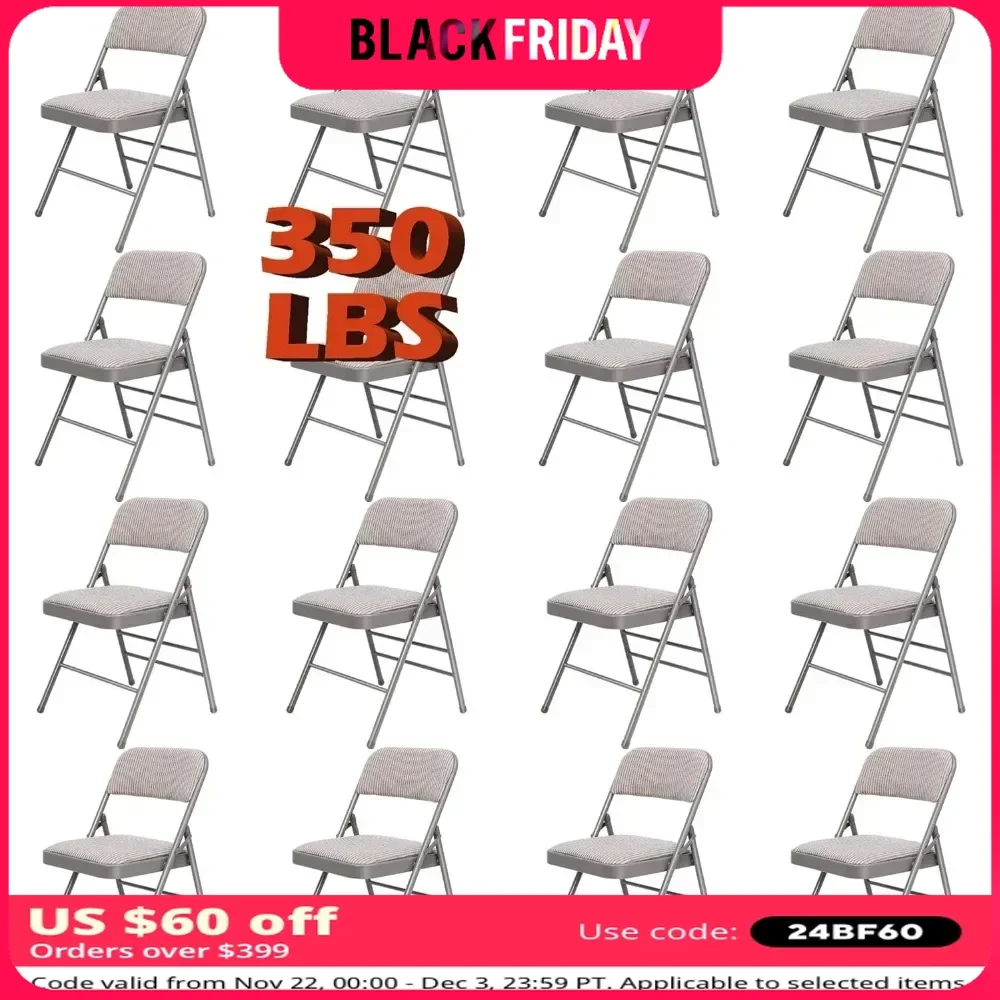 16 Pack Grey Folding Chairs with Fabric Cushion and Back Set, Commercial Stackable Portable Chairs for Indoor Outdoor Events