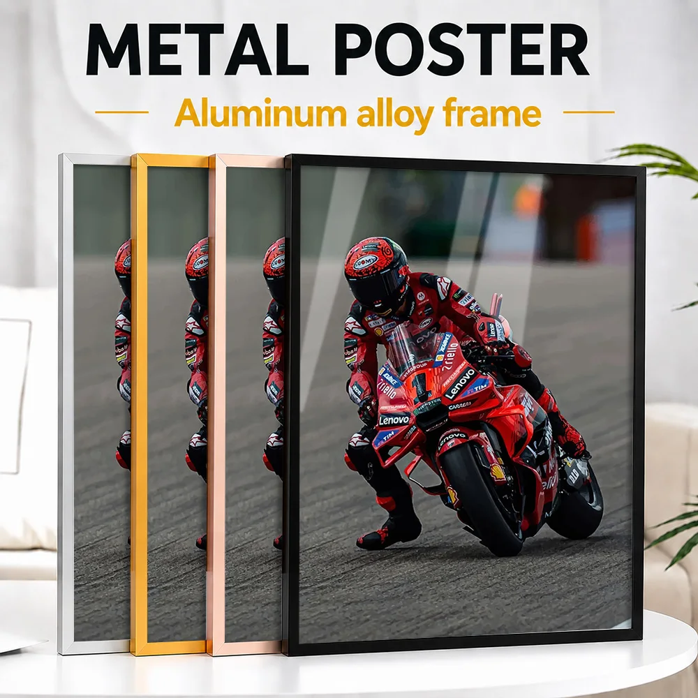 MotoGP Rider Leaning Into Turn Framed Metal Print Customized Photo Colorful Pop Style Wall Art For Man Cave Memorable Fan Gift