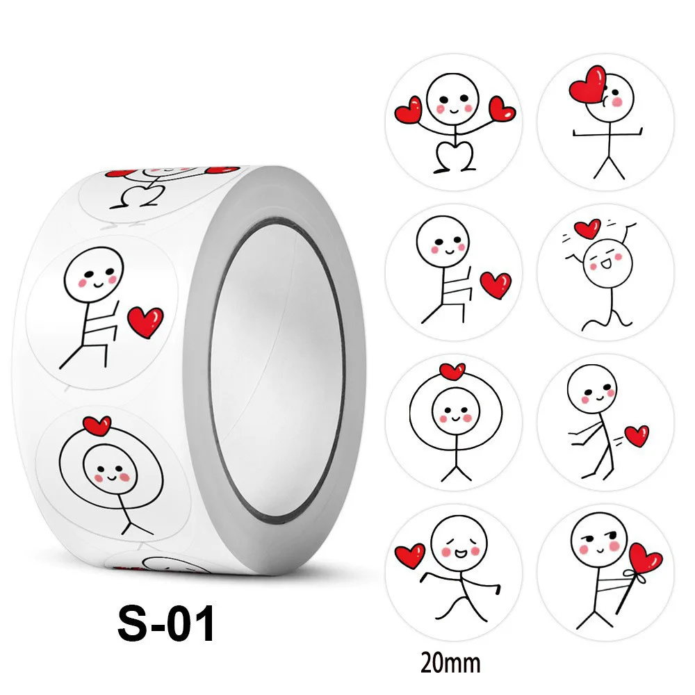 500pcs 20mm Cartoon Reward Sticker Roll Love Labels Valentine's Day Sticker for Wedding Gift Decor Envelope Sealing Scrapbooking