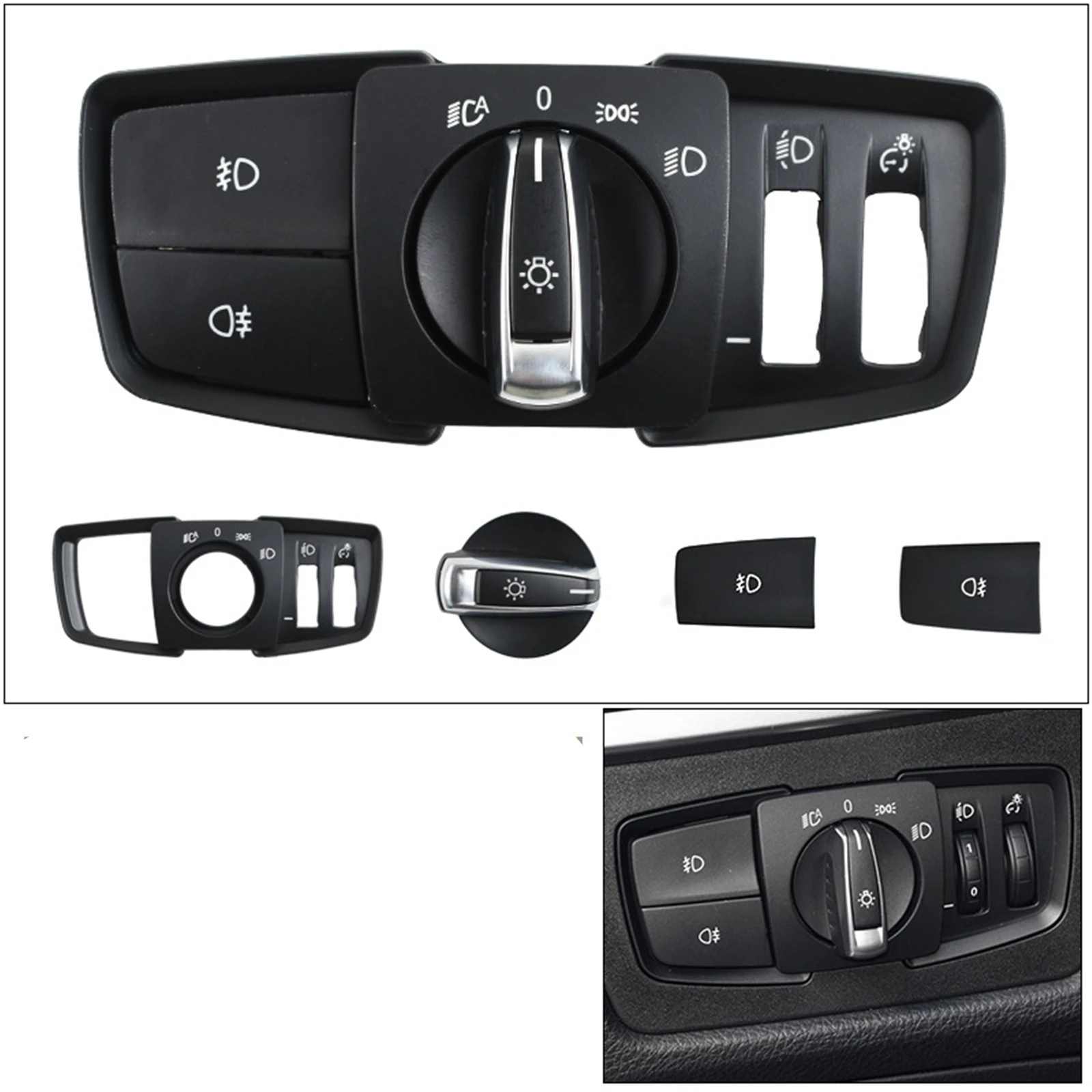 

4pcs/set Headlight Headlamp Control Switch Panel+Button+Knob Cap For BMW 1 2 3 4 Series F20 F21 F22 F30 F31 F32 F33 F36 F82 F83