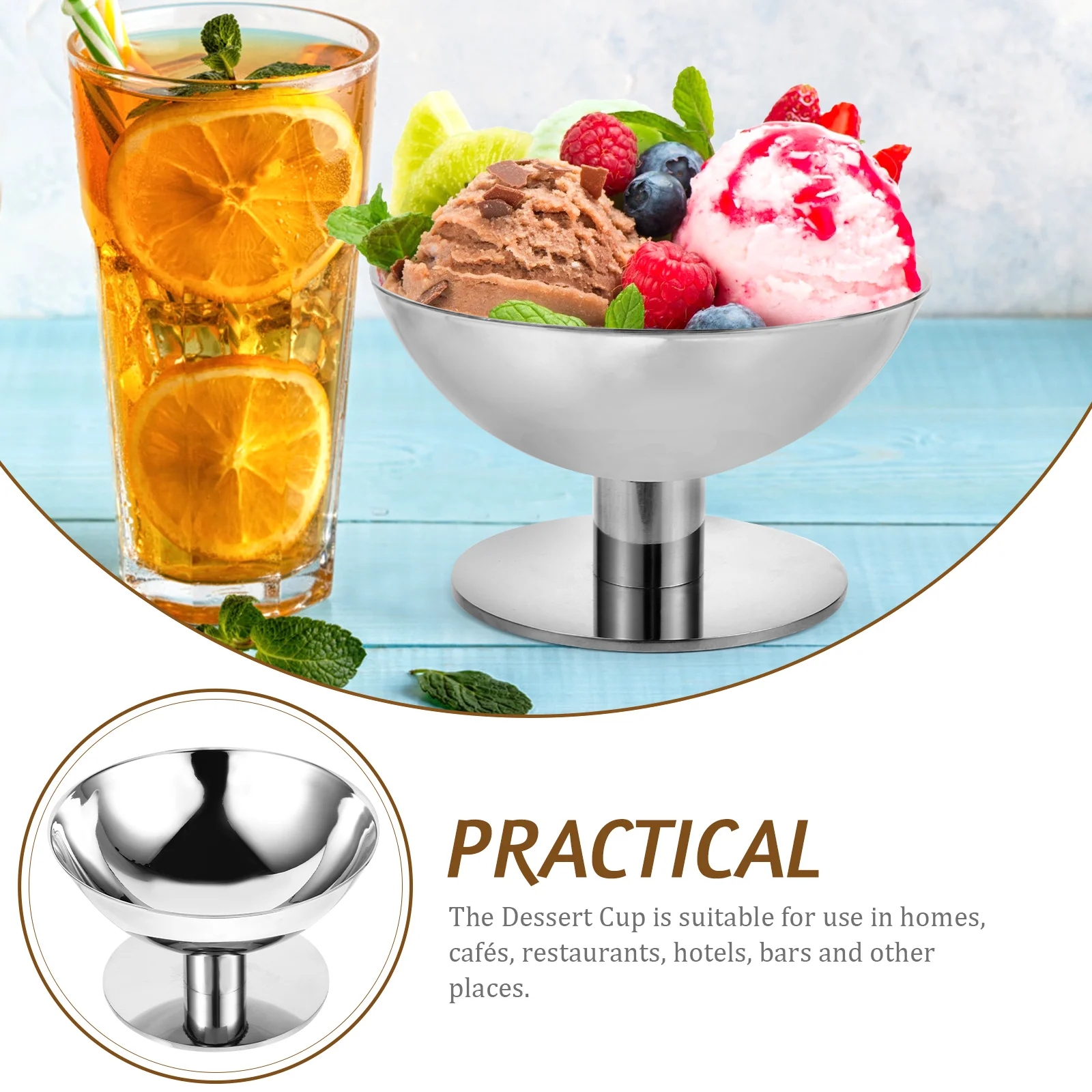 

Stainless Steel Dessert Cup High Base Ice Cream Serving Bowl Restaurant Home Use Multi-Function Pudding Container Milk Shake