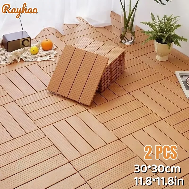 Anti-corrosion Balcony Flooring Plastic Wood Stripe Texture Decking Floor Board Wear-resistant DIY Splicing Floor Boards Terrace