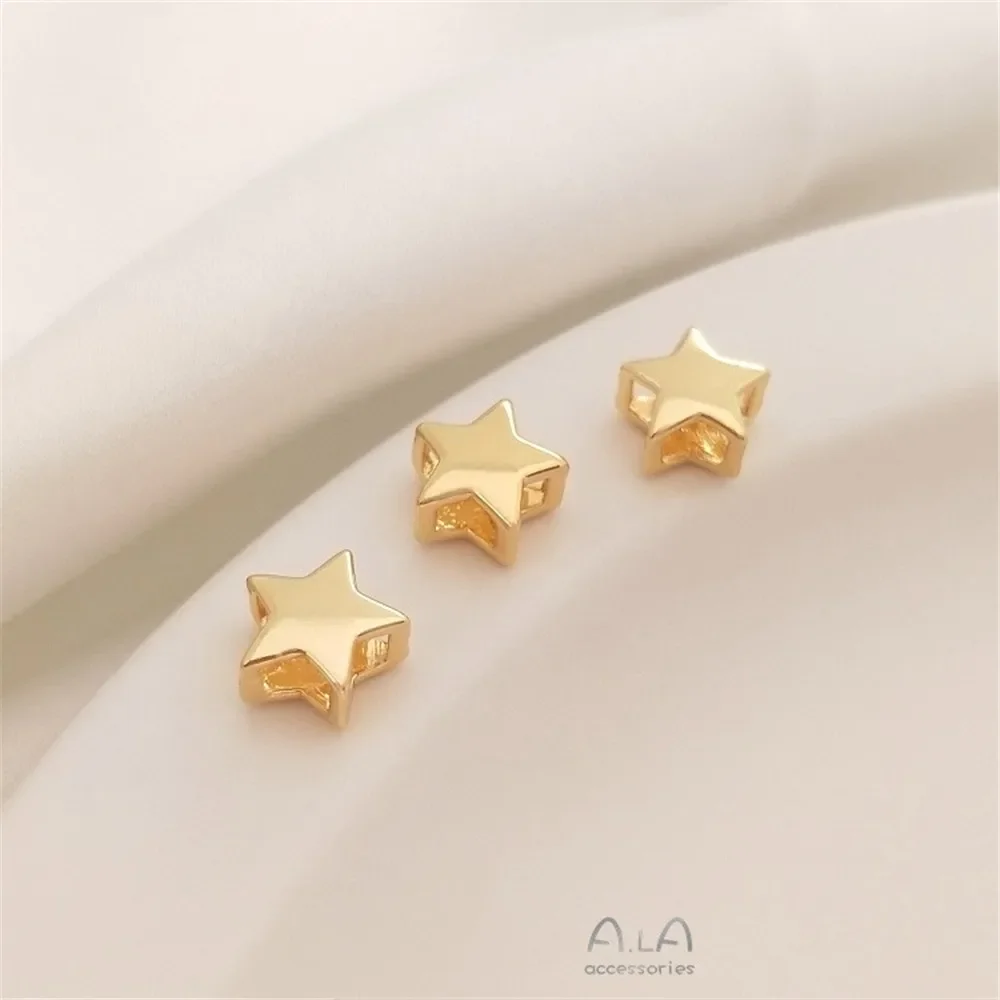 

14K Gold-Color Double-layered Five-pointed Star, Openwork, Star Bracelet, Beads, DIY Necklace, Earrings, Pendants, Accessories