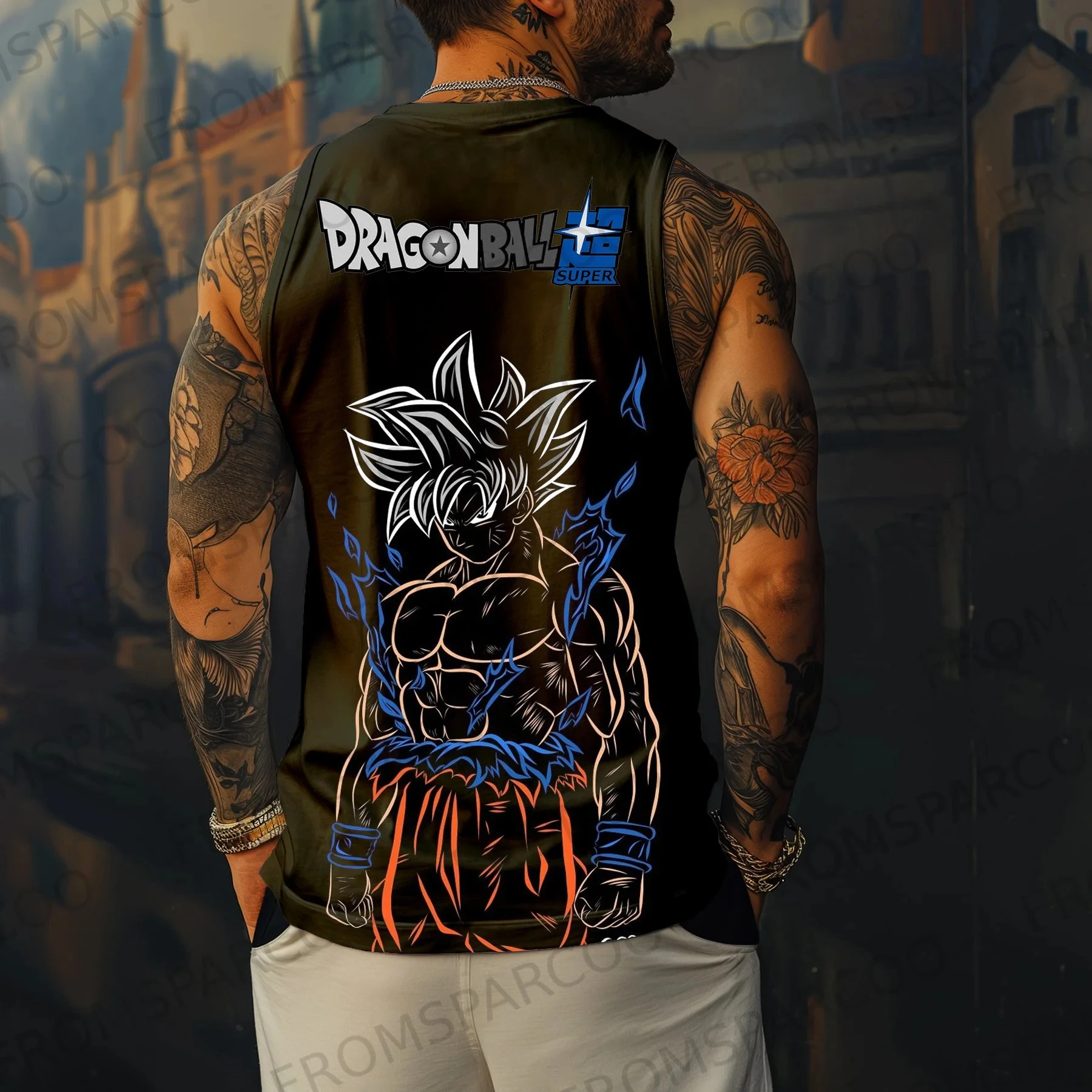 Dragon Ball Anime Goku bedrucktes Tanktop für Herren, Sport und Freizeit, lockeres Sommer-Mode-Tanktop aus Baumwolle
