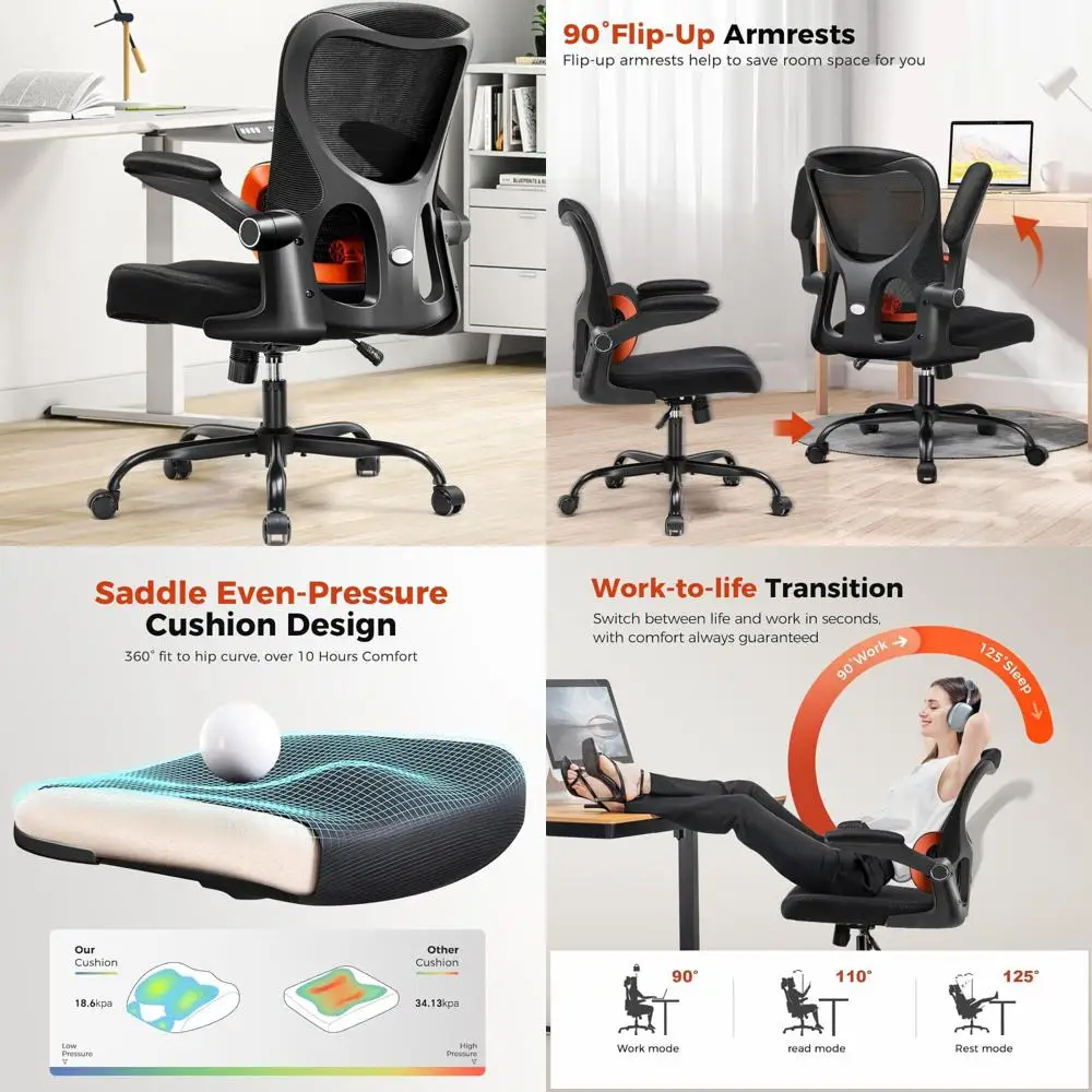 Ergonomic High-Back Mesh Office Chair with 3D Lumbar Support and Adjustable Flip-Up Arms
