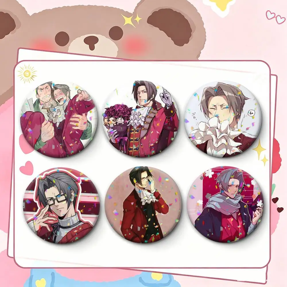 COOL A-Ace Attorney Miles Edgeworth Badges Creative Tinplate Button PinsBrooch Badge Clothes Backpack