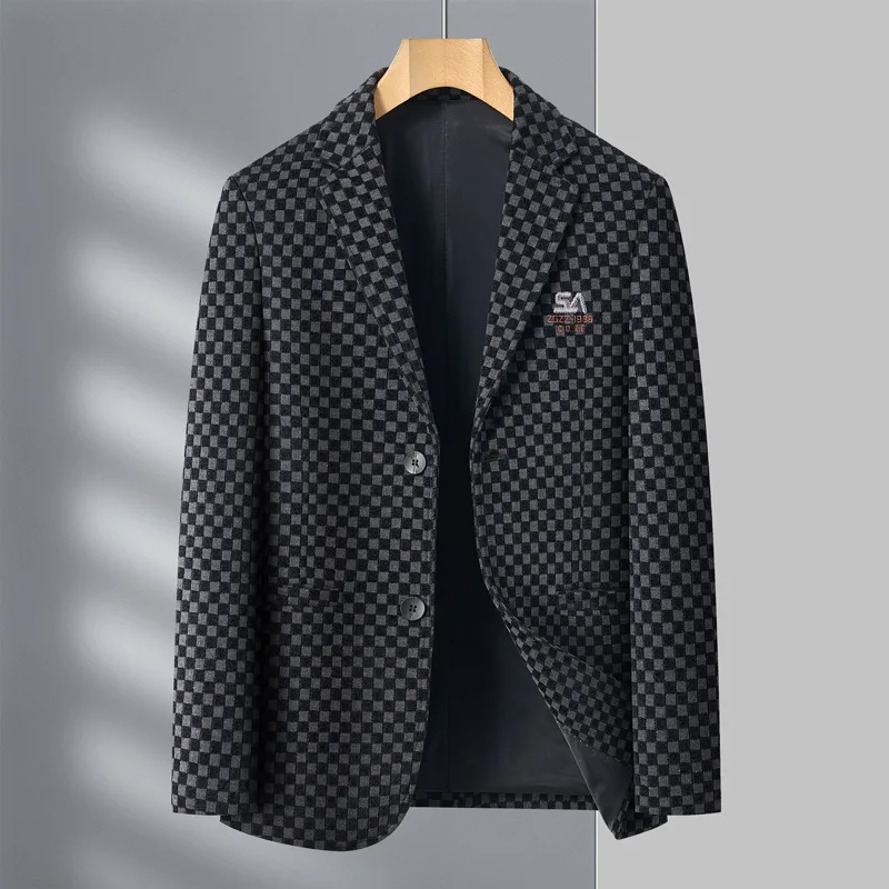 New men's two-button suit casual high-end large size single-breasted slim men's business plaid color matching jacket