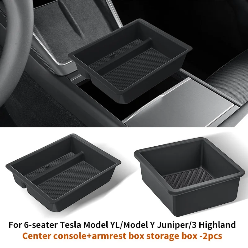 For Tesla Model Y Juniper/6-seater Model YL Center Console Storage Box, Model 3 Highland Center Armrest Storage Box, 2pcs
