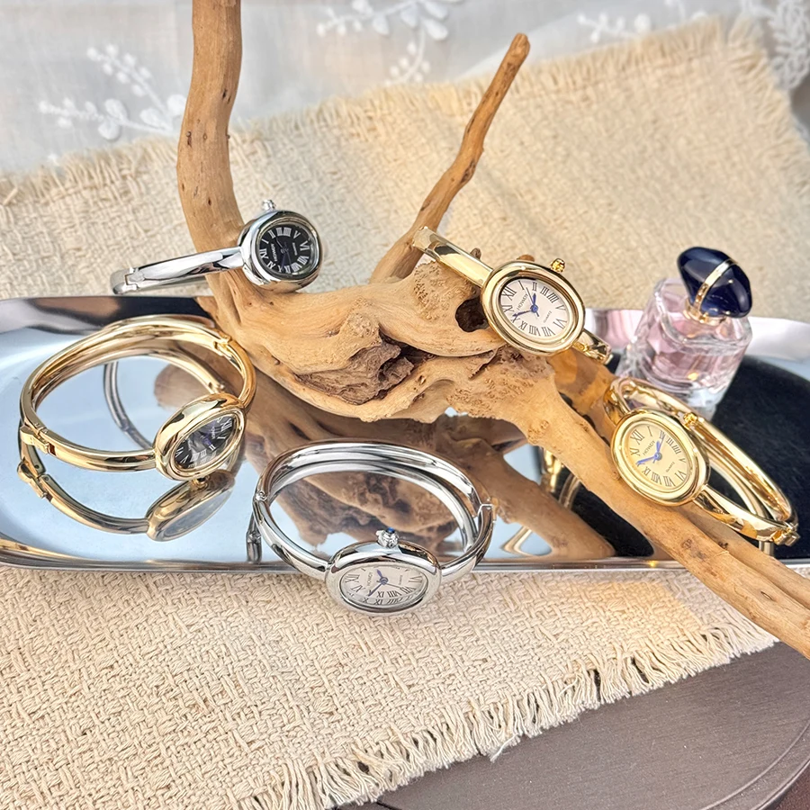 سوار حوض الاستحمام بطراز جديد، قرص صغير، رائع وفريد من نوعه، فاخر وخفيف الوزن، أرقام رومانية راقية، ساعة كوارتز بيضاوية #6