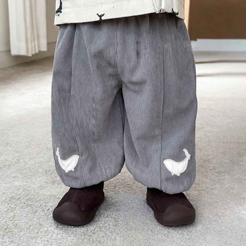

Autumn New Korean Style Children Clothing Cartoon Patch Corduroy Lantern Pants 1-5T Kids Casual Fashion Trousers