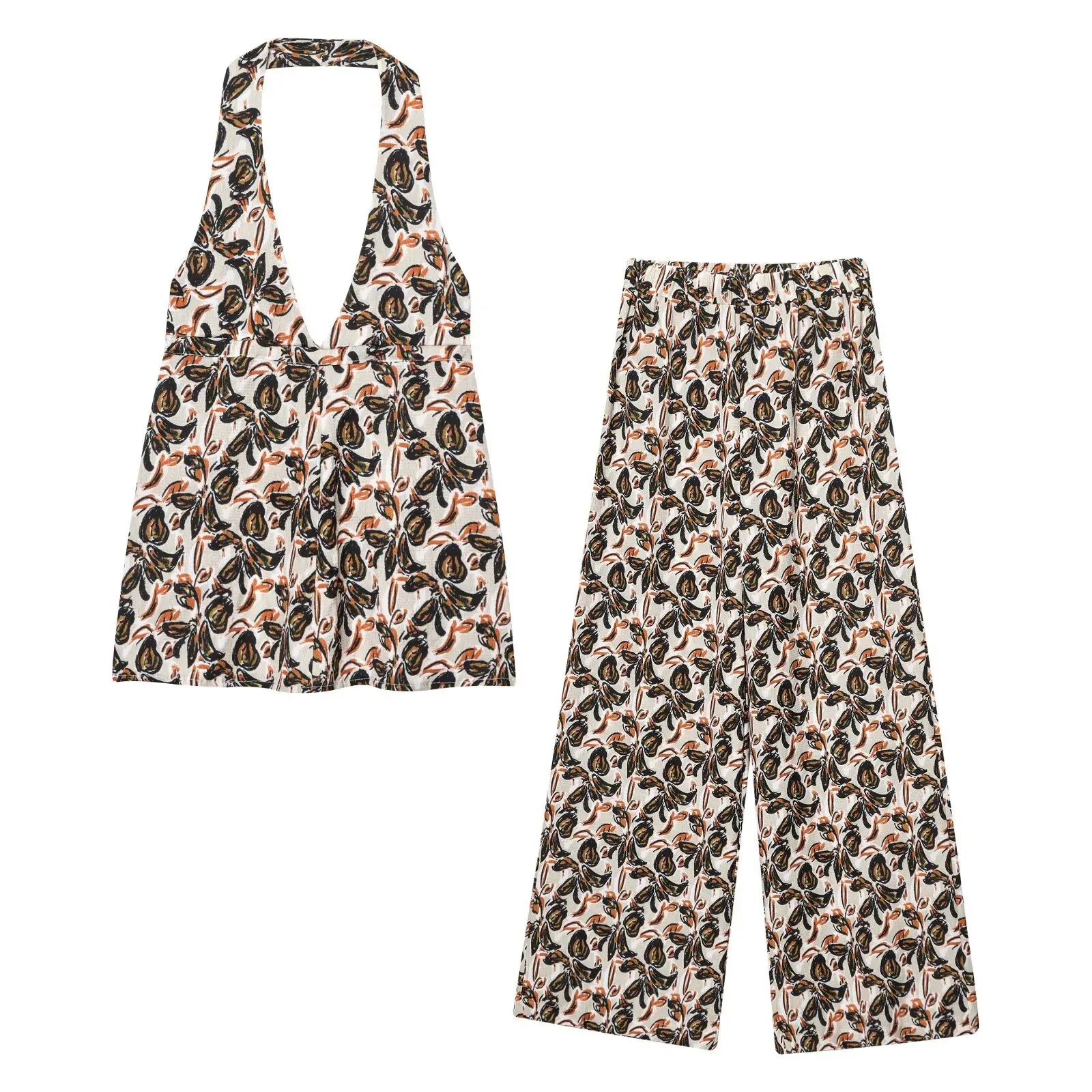 

Spring New Faion Women's Print Casual Pants JNLEAOG Long Trousers ort Sve V-Ne Suit European Sle Adult Clothing