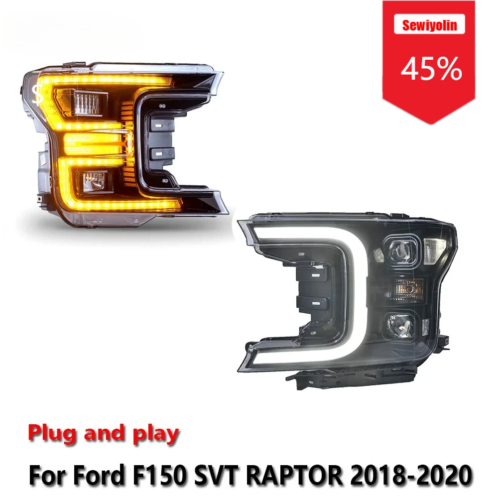 

Sewiyolin Car LED Headlight Assemblies For Ford F150 SVT RAPTOR 2018-2020 Fog DRL Brake Turn Signal Lamp Plug and Play