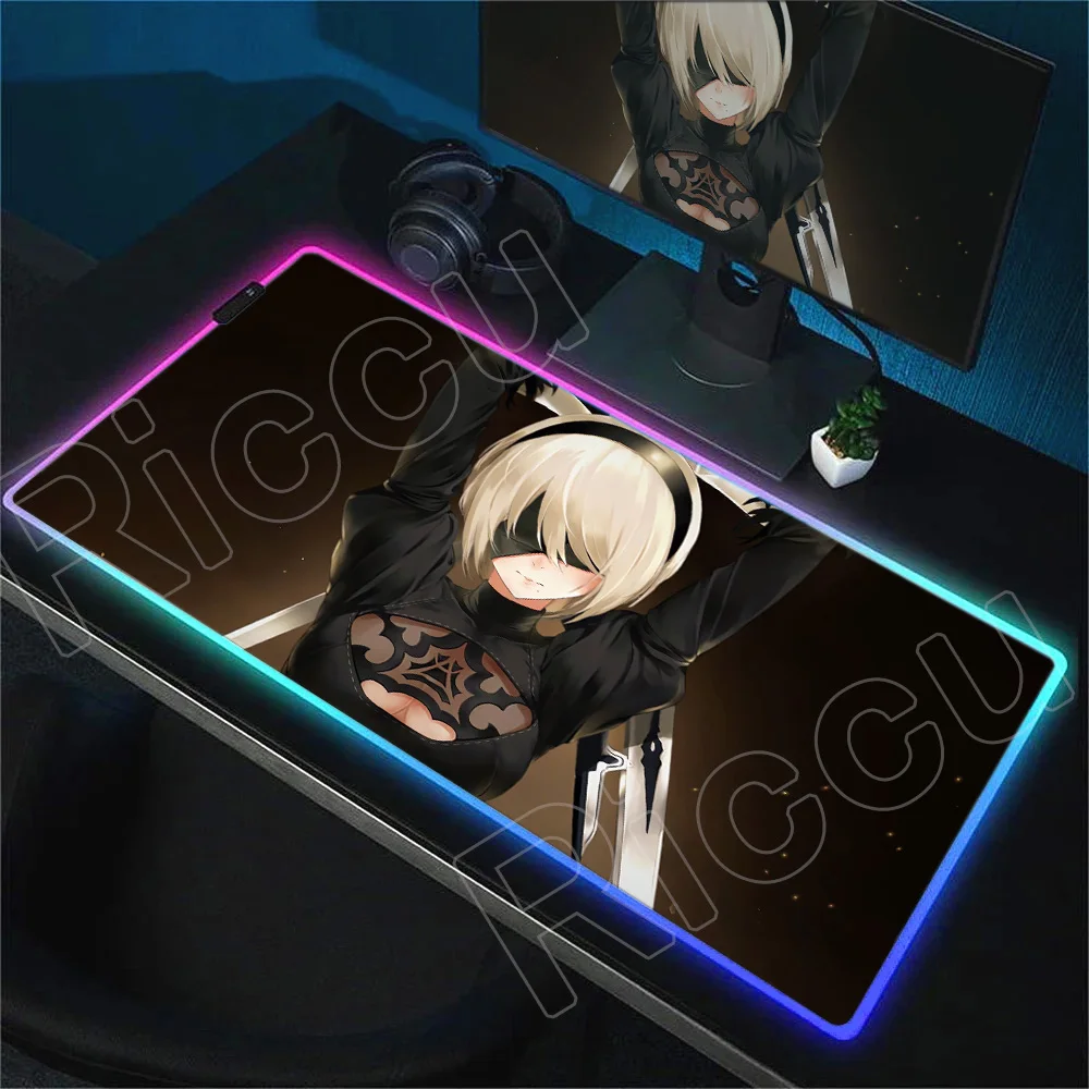 

Pretty Sexy Nier Automata 2b Mouse Pad XXL RGB Gaming Luminescence Mousepad Large LED Light Desk Mat PC Carpet Backlit 900x400mm