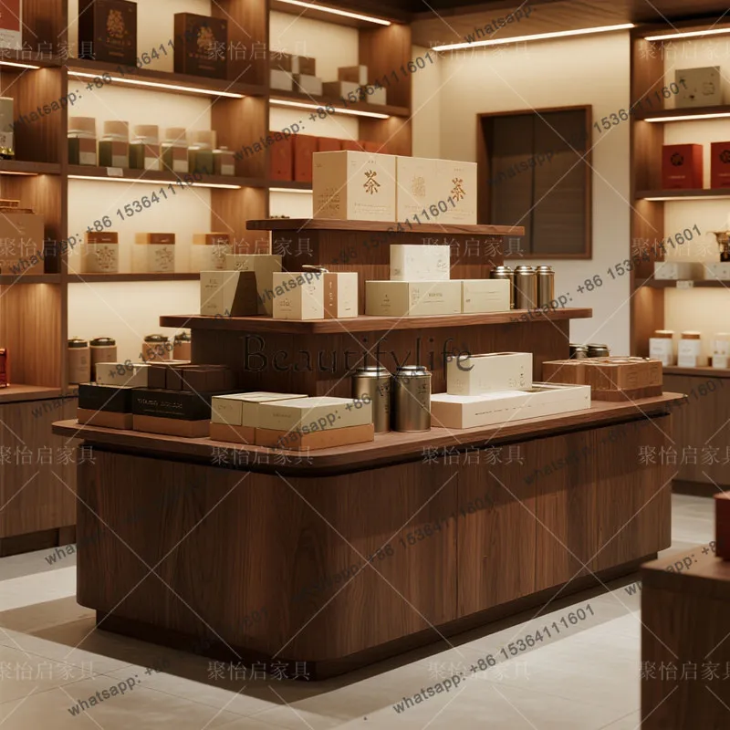 Factory Direct Solid wood tea shop Zhongdao cabinet display jewelry gift sample display cabinet