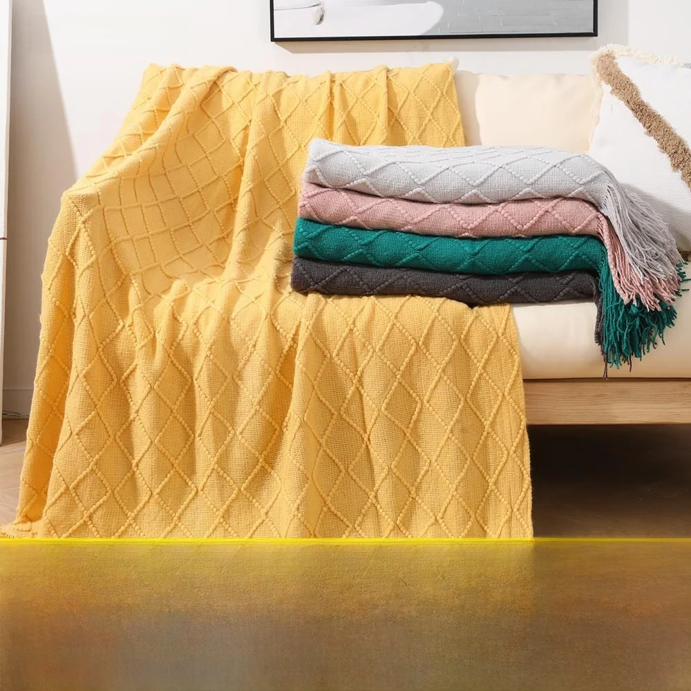 

Nordic Style Knitted Couch Blanket Tassel Yarn Summer Weaving American Style Small Size Polyester Fiber Four Seasons Warmth