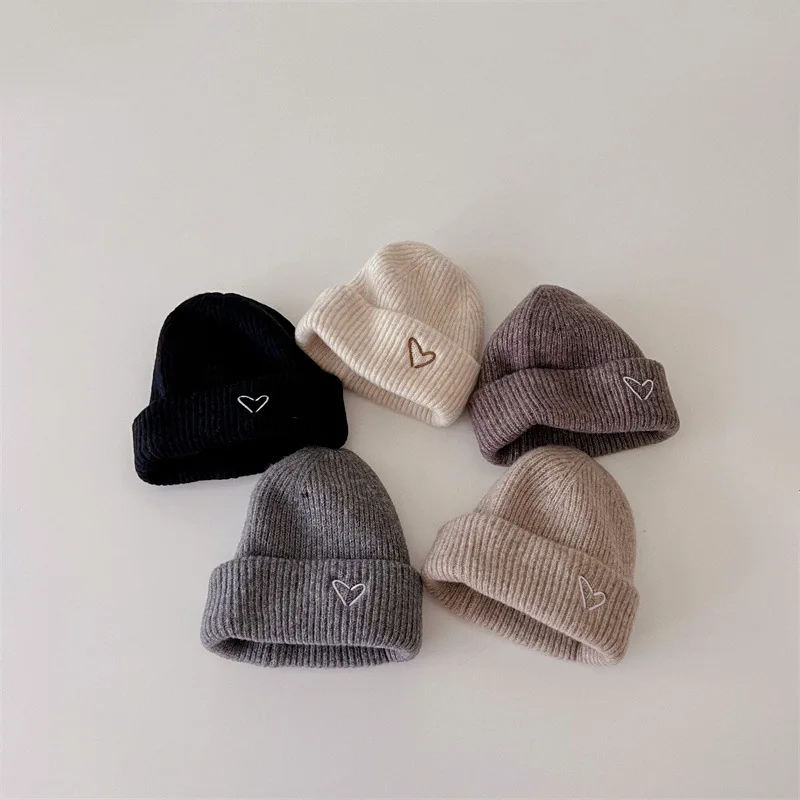 Children\'s Hat Autumn Winter Korean Version Love Heart Warm Woolen Hats Toddler Pile Hat Cute Kids Baby Woolen Beanies Caps