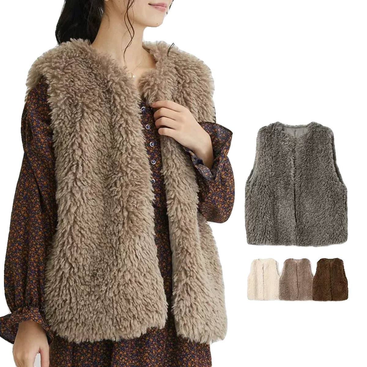سترة من الفرو الصوفي العصرية من Ele متعددة الألوان من العلامة التجارية Amoment الفاخرة Jaet مستديرة بدون زر بطول منتظم