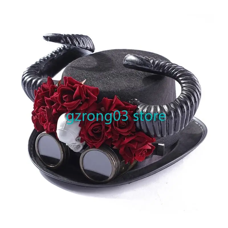 

127C Steampunk Men Hat With Goggles Gay Top Hat Hat Gothic Steampunk Top Hat For Men Non-slip Hat Carnival Nightclub