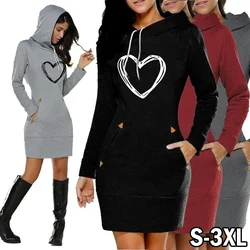Women Hoodie Dress Long Sleeve Hoodie Casual Hooded Jumper Pockets Sweater Tops