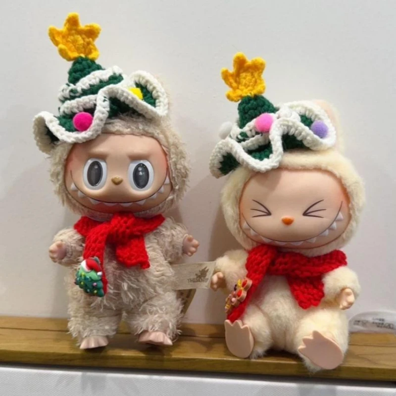 For 17cm labubu hat  scarf set pendant Hand-woven Christmas for labubu winter decoration