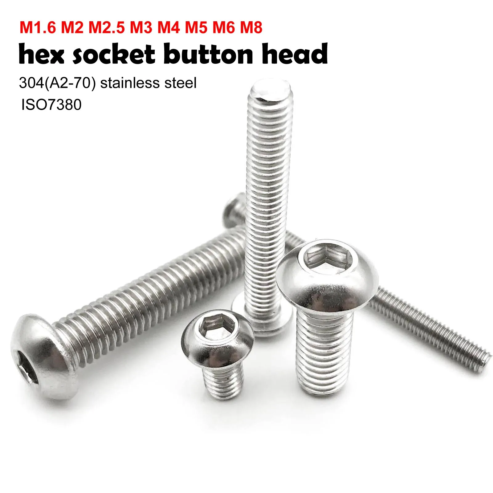 5/10/50 Uds M1.6 M2 M2.5 M3 M4 M5 M6 M8 A2-70 304 Acero inoxidable ISO7380 cabeza de botón hexagonal tornillo Allen
