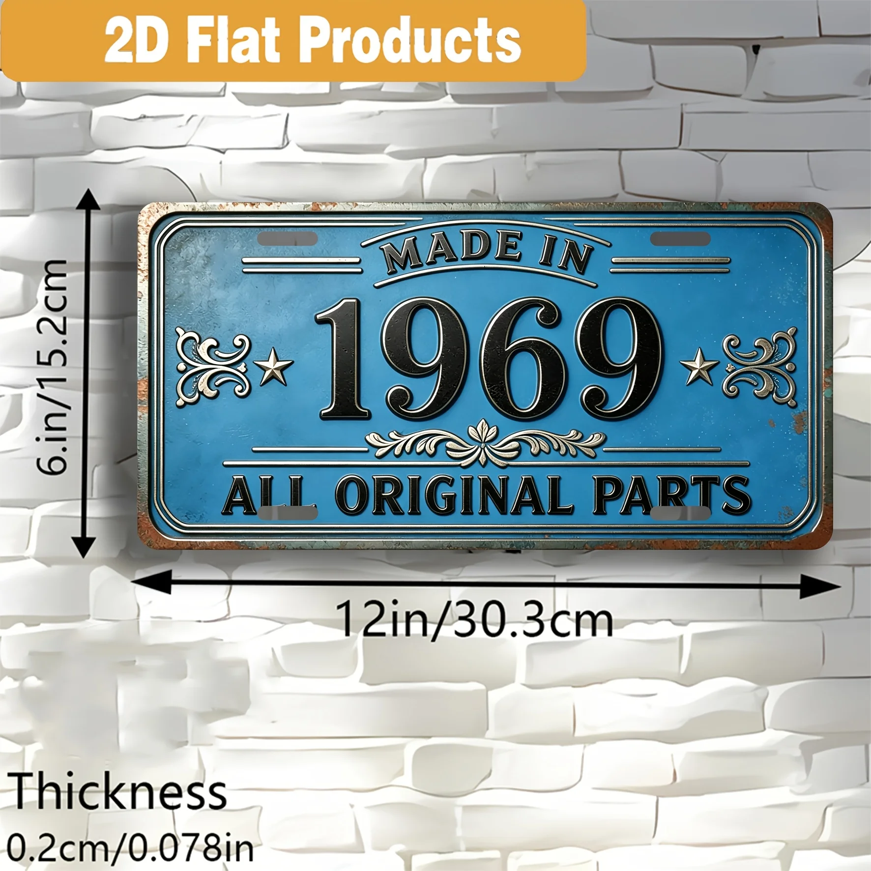 2D Flat, 2D Flat-print Decorative Sign, 1pc, Vintage 