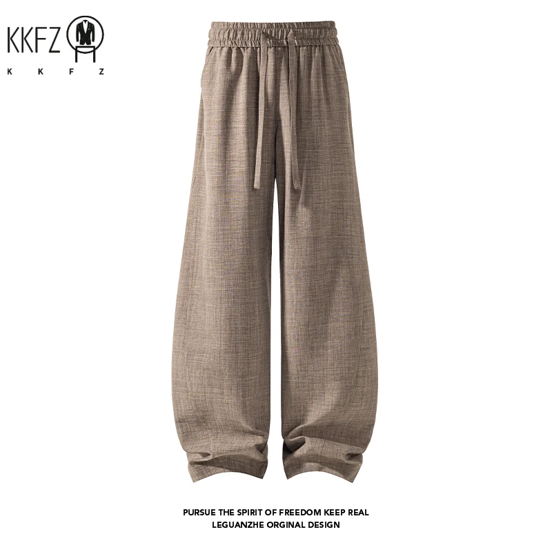 Male Oversized Loose Harem Trousers Elastic Drawstring Waist Linen Blend Fabric Baggy Cut For Youth Street Fashion Style