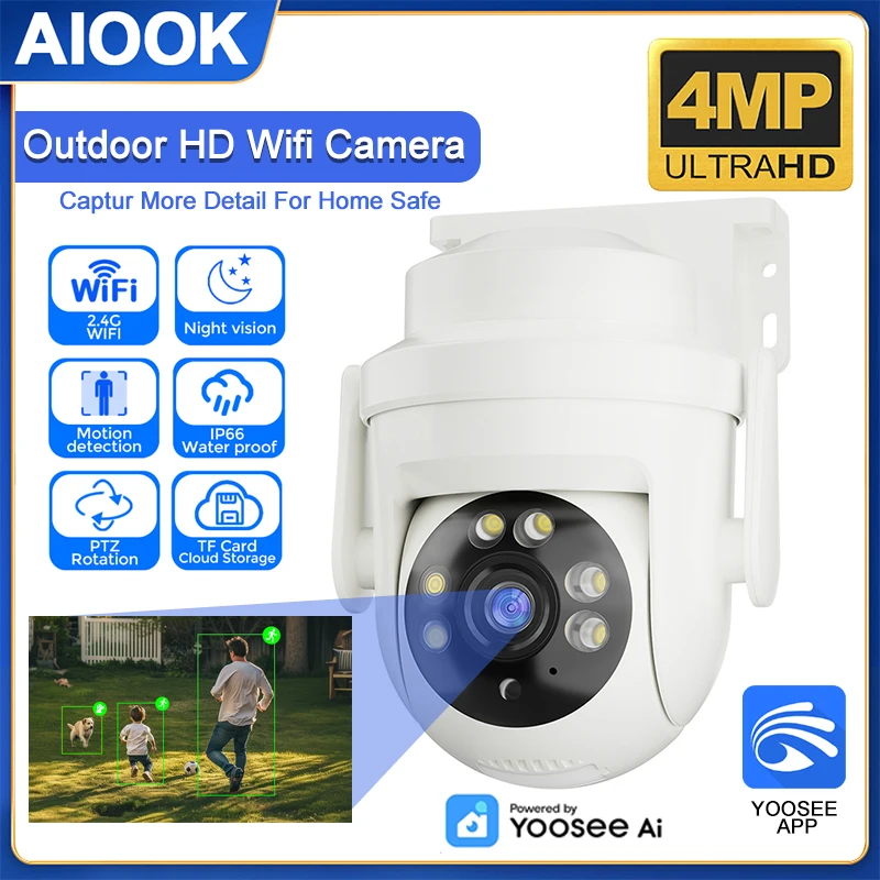 

AIOOK Outdoor Security Camera HD 4MP Wifi Camera PTZ Mobile Tracking IP CCTV Night Vision Two Way Intercom YOOSEE APP