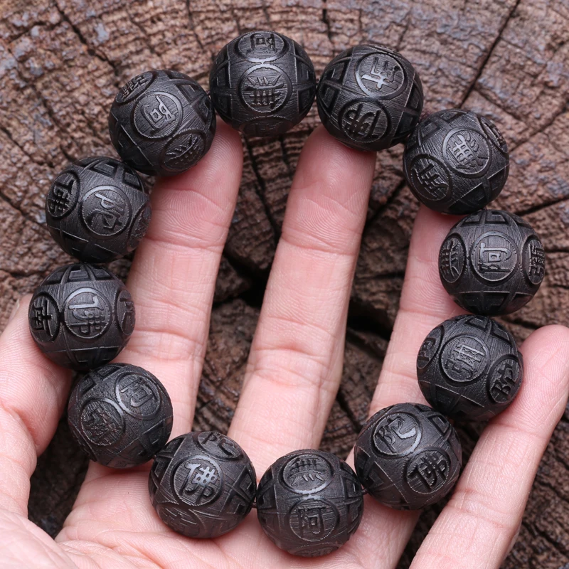 Echtes Natürliches Schwarzes Holz 12 Perlen Tibetisch-Buddhistisches Gebets-Mala-Armband für Männer Unisex Meditation Yoga Schmuck