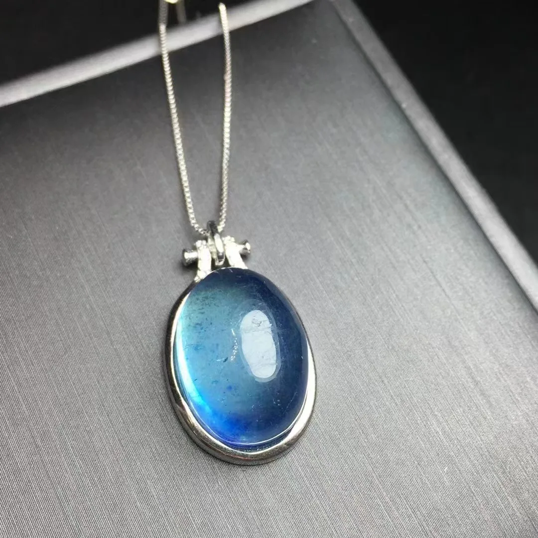 Unit One Piece 925 Silver Buckle With Good Sale Natural Aquamarine Gemstone Crystal Healing Oval Shape Big Size Pendant