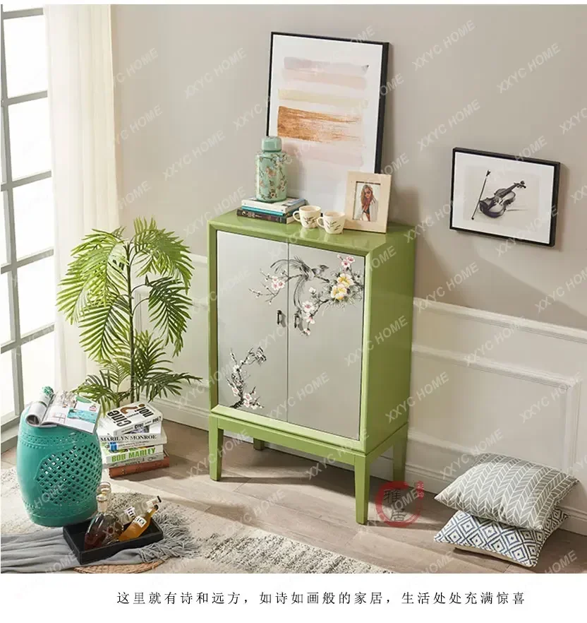 XZ  New Chinese painted solid wood foyer entrance cabinet modern simple shoe cabinet