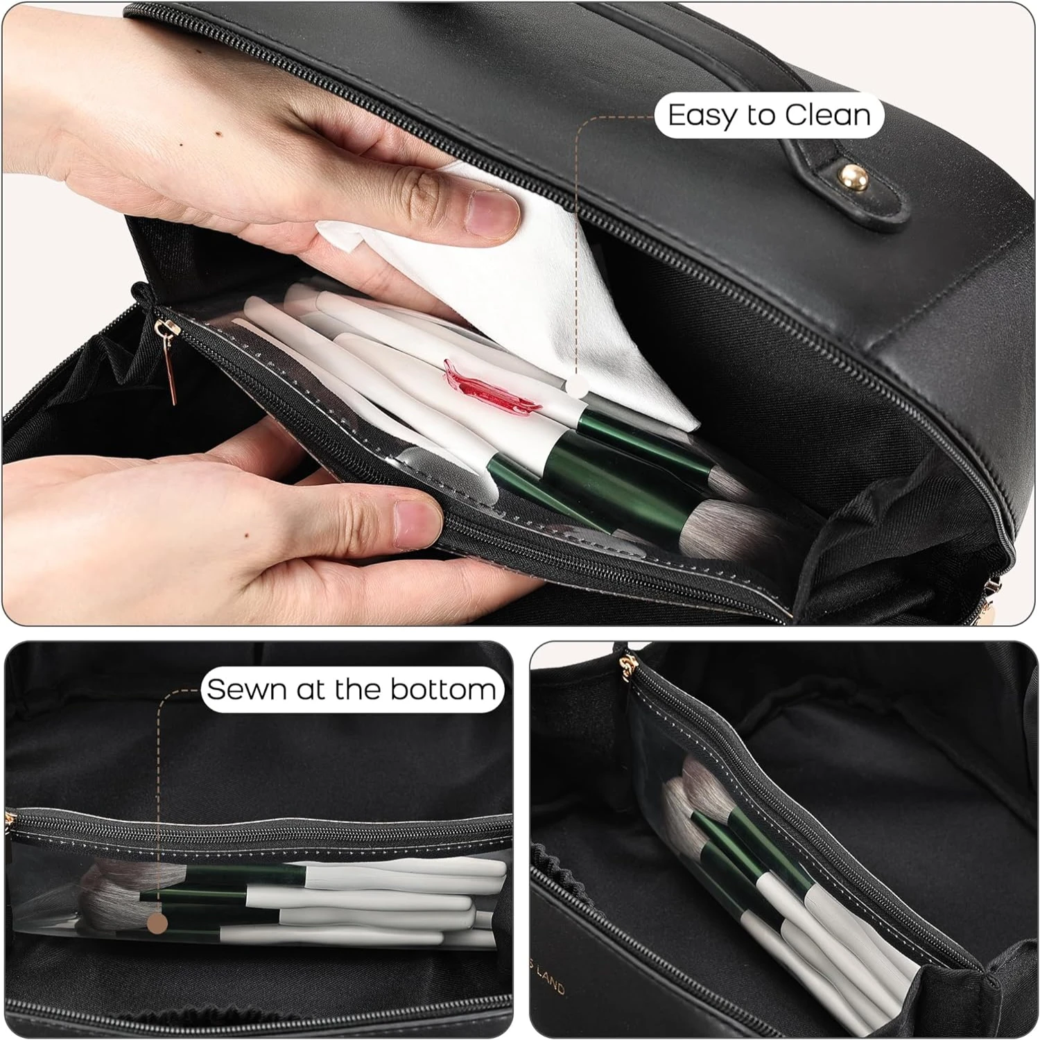 Elegante y elegante bolso de maquillaje de viaje de cuero PU marrón grande para mujer: diseño elegante y funcional con propiedades impermeables