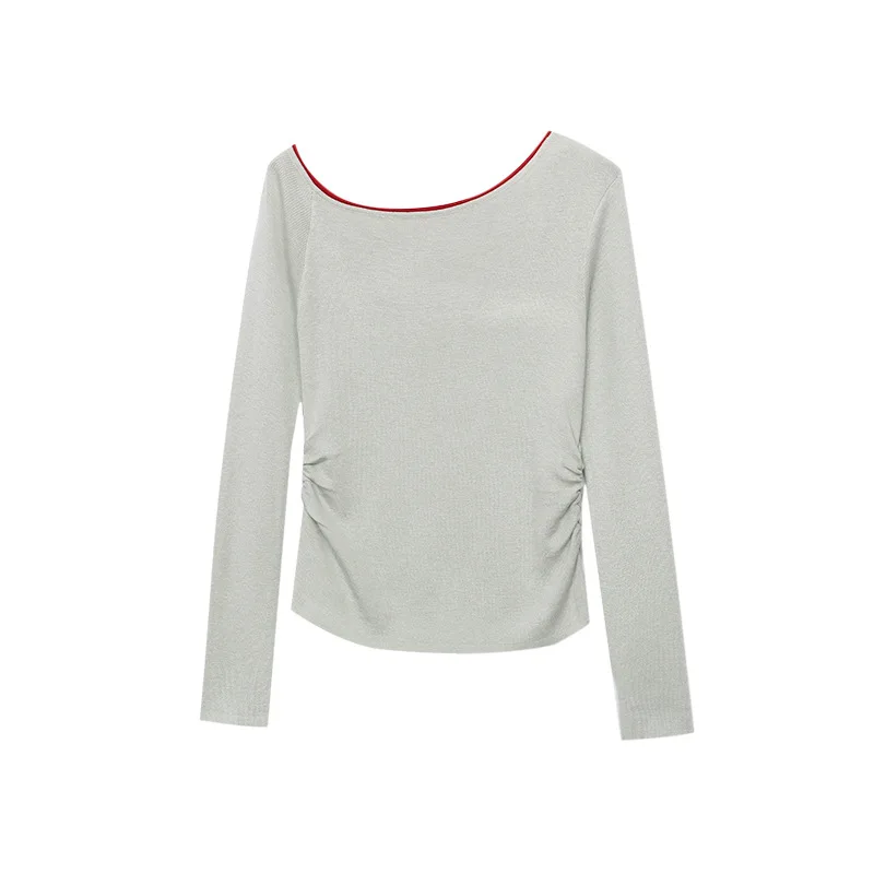 Gestrickte Frauen Pullover Jumper Solide Pullover Slash Neck Langarm Taille Cinched Schlank Büro Dame Casual Frühling Herbst 2025,